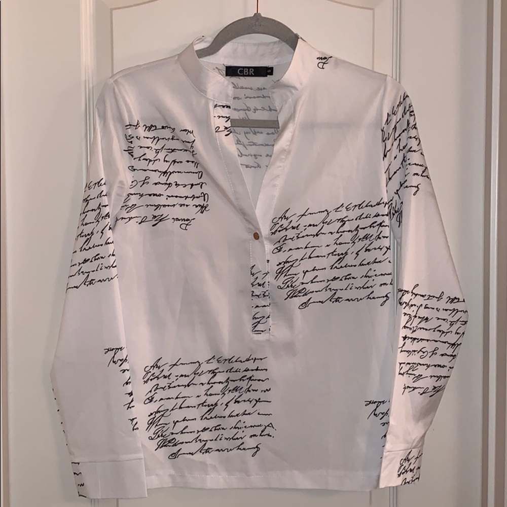 White blouse with script design, Small